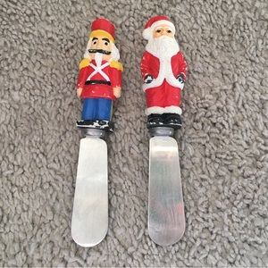 Vintage Festive Holiday Santa Claus and Nutcracker Spreaders- Set of 2